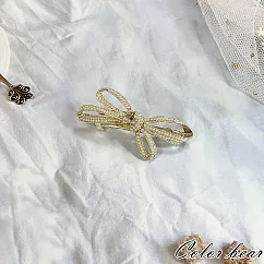 【卡樂熊】法式水鑽禮物結造型彈簧夾/髮夾(兩款)─ 珍珠款