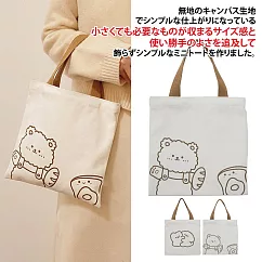 【Sayaka紗彌佳】日系甜美插畫線條萬用手提袋 ─麵包午茶款