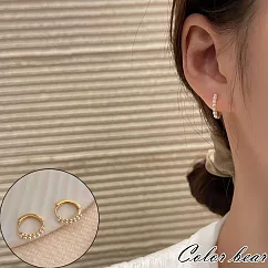 【卡樂熊】S925簡約小巧珍珠排造型耳環/耳扣─ 金色