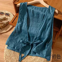 【初色】寬鬆棉麻風系帶背心外套─共4色─63249(M─2XL可選) XL 藍色
