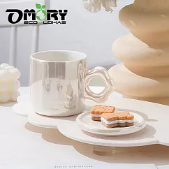【OMORY】花形珠光陶瓷杯300ML附蓋─ 茶白