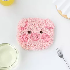 【EZlife】DIY戳戳繡毛絨杯墊材料包(附戳筆) 粉紅小豬