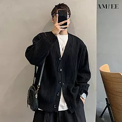 【AMIEE】復古款質感型男百搭針織外套(男裝/KDCQ─3459) M 黑色