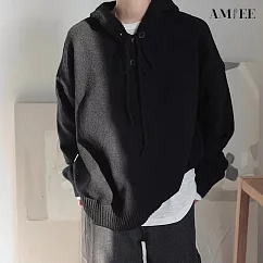 【AMIEE】慵懶風連帽保暖寬鬆針織衫毛衣(男裝/KDTQ─YM15) 3XL 黑色