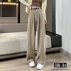 【Jilli~ko】燈芯絨秋冬闊腿垂感高腰顯瘦直筒褲 M-L J11280 L 卡其