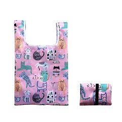 【EZlife】輕盈立體摺疊便攜手提環保購物袋 A10.粉色貓貓