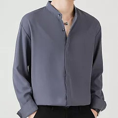 【AMIEE】立領隱藏扣高質感長袖襯衫(男裝/KDTY─6019) M 灰色