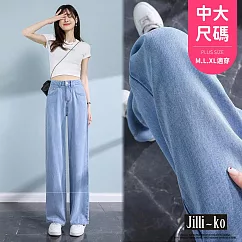 【Jilli~ko】夏季薄款天絲牛仔高腰修飾直筒長褲 M─XL J10895 M 藍色