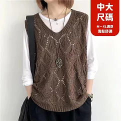 【慢。生活】復古V領鉤花針織無袖背心上衣女寬鬆鏤空套頭馬甲 103 FREE 咖啡色