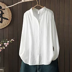 【ACheter】 雙層棉紗長袖襯衫復古文藝寬鬆休閒百搭中長上衣# 123588 M 白色