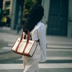 【一帆布包】帆布方形側背手提包- 胚布配焦糖橘