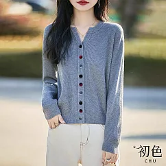 【初色】休閒寬鬆純色V領單排扣長袖外搭毛衣開衫毛衣針織衫女外套-共3色-11130(F可選) F 灰色