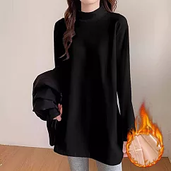 【AnZa】半高領德絨磨毛長版上衣(2色) FREE 黑色