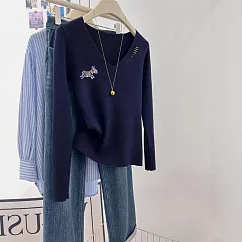 【MsMore】 流行百搭小馬針織衫毛衣上衣# 126797 FREE 藏青色