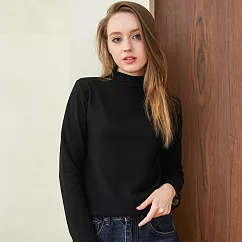 【AMIEE】羊絨蠶絲強效蓄熱絨暖紗保暖肌底衣 L KDT-4321半高領黑色