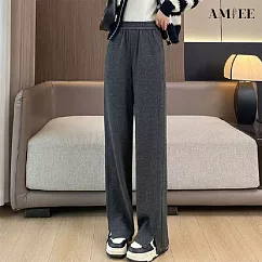 【AMIEE】設計感百搭顯瘦闊腿褲(KDPQ-9478) XL 黑灰