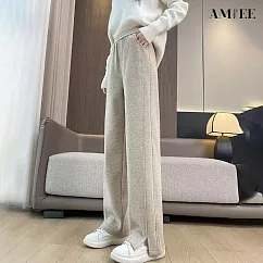 【AMIEE】設計感百搭顯瘦闊腿褲(KDPQ-9478) L 燕麥色