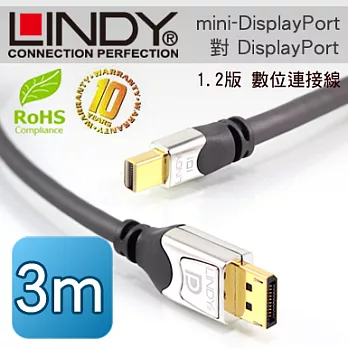 LINDY 林帝 mini-DisplayPort公 對 DisplayPort公 1.2版 數位連接線 3m41553