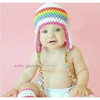 Cutie Bella手工編織帽Flap-White/Rainbow