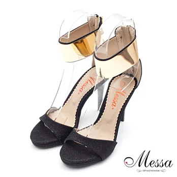 【Messa米莎】(MIT)未來感前衛銀蔥內真皮高跟涼鞋-二色34黑色