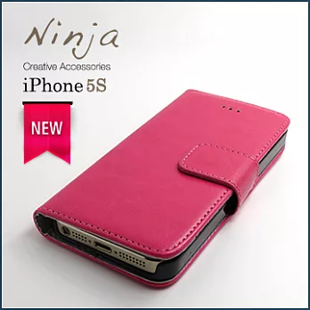 【東京御用Ninja】iPhone 5S新款側掀式經典瘋馬紋保護皮套（桃紅色）