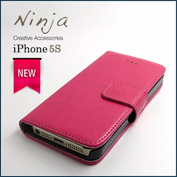 【東京御用Ninja】iPhone 5S新款側掀式經典瘋馬紋保護皮套(桃紅色)