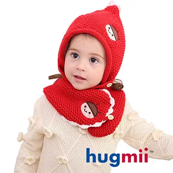 Hugmii兒童單色保暖護耳帽脖圍組合_紅