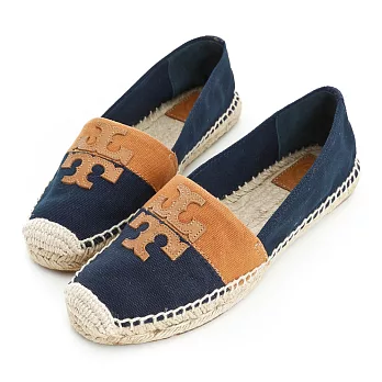 【Tory Burch】Weston 撞色麻編平底鞋5Navy 423