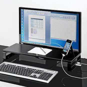 SANWA USB+電源座螢幕桌上架 黑