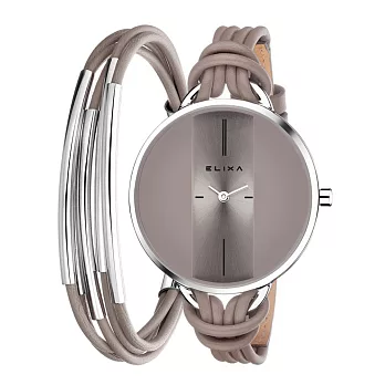 ELIXA瑞士精品手錶 Finesse精巧時間皮繩系列X手環組合 灰褐色38mm