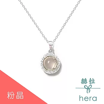 【Hera】圓形天然寶石鑲鑽純銀項鍊/5色(粉晶)