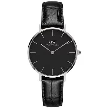 DW Daniel Wellington 經典雷丁黑色壓紋皮帶腕錶-銀框/32mm(DW00100179)