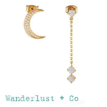 Wanderlust+Co 澳洲品牌 鑲鑽新月耳環 垂墜式月光石耳環 CRESCENT