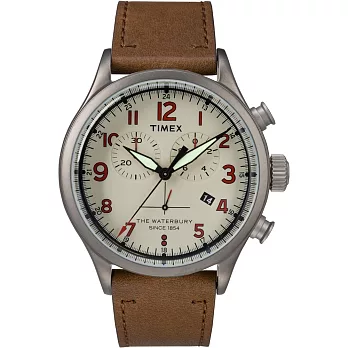 【TIMEX】天美時Waterbury系列 雙眼計時手錶 (米白/咖啡色 TXTW2R38300)