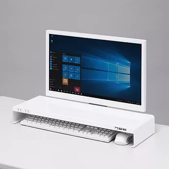 SANWA USB+電源座金屬螢幕桌上架/深20cm 白