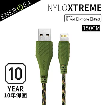 ENERGEA NyloXtreme 超強編織耐彎折防彈絲Lightning快速充電線(150cm)綠色