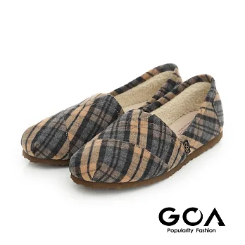 GOA 格紋毛呢內刷毛輕便鞋EU37米藍格紋