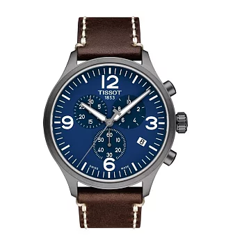 TISSOT天梭 韻馳系列 遊走天涯計時優質時尚腕錶-藍色+咖啡色/45mm-T1166173604700