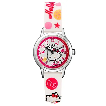 Hello Kitty KT013 閃耀星星立體Kitty愛心指針矽膠手錶- 白色