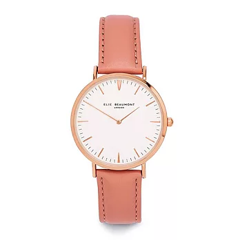 Elie Beaumont 英國時尚手錶 牛津系列 白錶盤x粉紅色皮革錶帶x玫瑰金錶框38mm