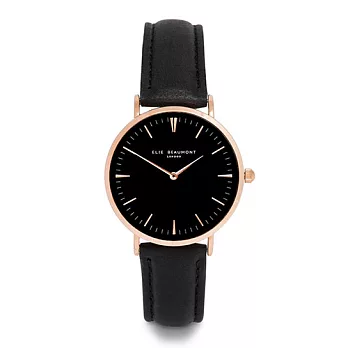 Elie Beaumont 英國時尚手錶 牛津系列 黑錶盤皮革錶帶x玫瑰金錶框38mm