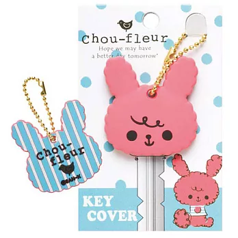 San-X桃紅花紋兔造型立體鑰匙套