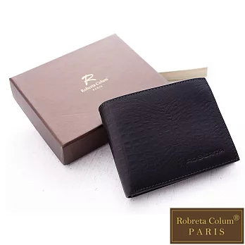 【Roberta Colum】牛皮鱷魚紋可拆式卡片夾附零錢袋短夾(黑)黑色