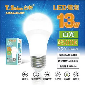 T.Shine 台軒 13W LED 6500K 燈泡(白光) 6入組