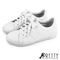 【Pretty】女 休閒鞋 小白鞋 板鞋 素面 綁帶 平底 JP23 白色