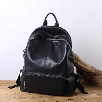 【Solomon皮件】暗黑 真皮後背包 牛皮旅行包 拉鍊雙肩包黑色