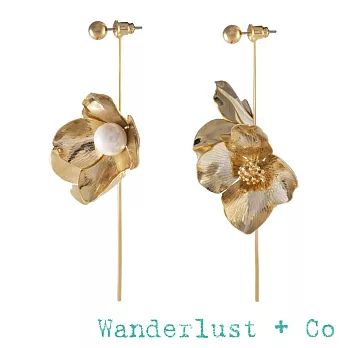 Wanderlust+Co 盛開花朵耳環 珍珠垂墜式耳環 金色 MAIA PEARL