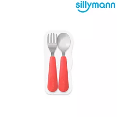 【韓國sillymann】100%鉑金矽膠不鏽鋼幼童湯匙叉子餐具組甜椒紅