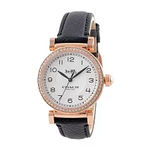 COACH 不鏽鋼鑲鑽小牛皮指針腕錶-黑