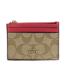 COACH 滿版LOGO鑰匙零錢包-卡其紅